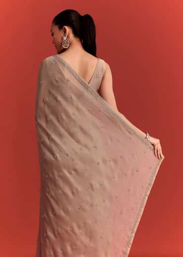 Beige Crepe Silk Saree With Cutdana Work