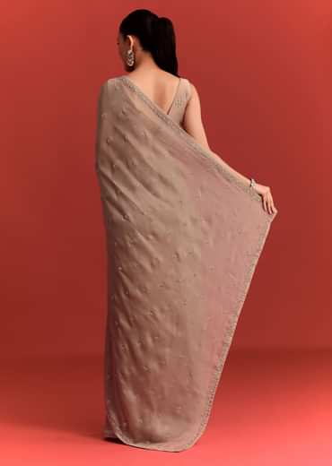 Beige Crepe Silk Saree With Cutdana Work