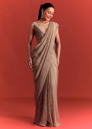 Beige Crepe Silk Saree With Cutdana Work