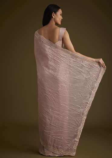 Beige Crushed Tissue Saree With Embroidered Border