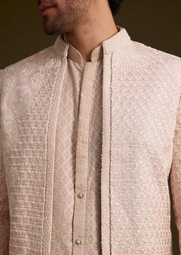 Beige Embroidered Indo Western Set