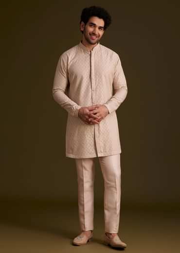 Beige Embroidered Indo Western Set