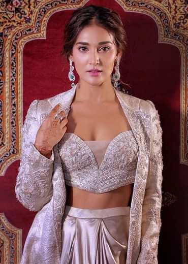 Beige Embroidered Brocade Corset With Long Blazer And Dhoti Pant
