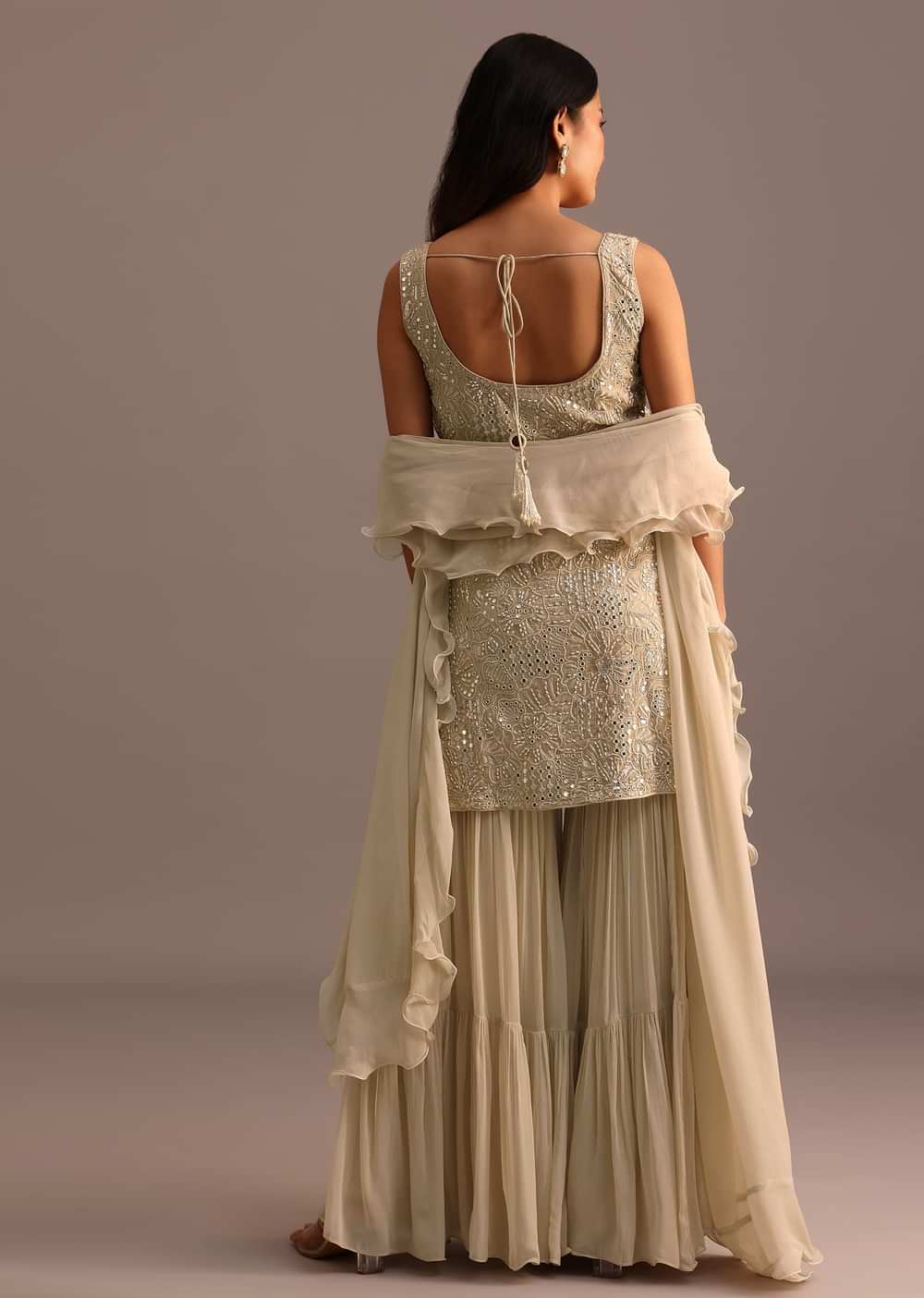 Beige Embroidered Sharara Set With Dupatta