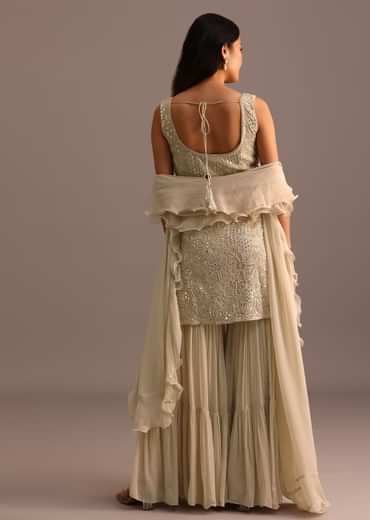 Beige Embroidered Sharara Set With Dupatta