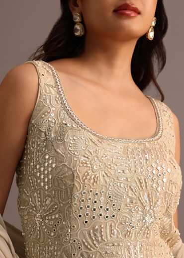 Beige Embroidered Sharara Set With Dupatta