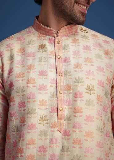 Beige Floral Printed Kurta Set