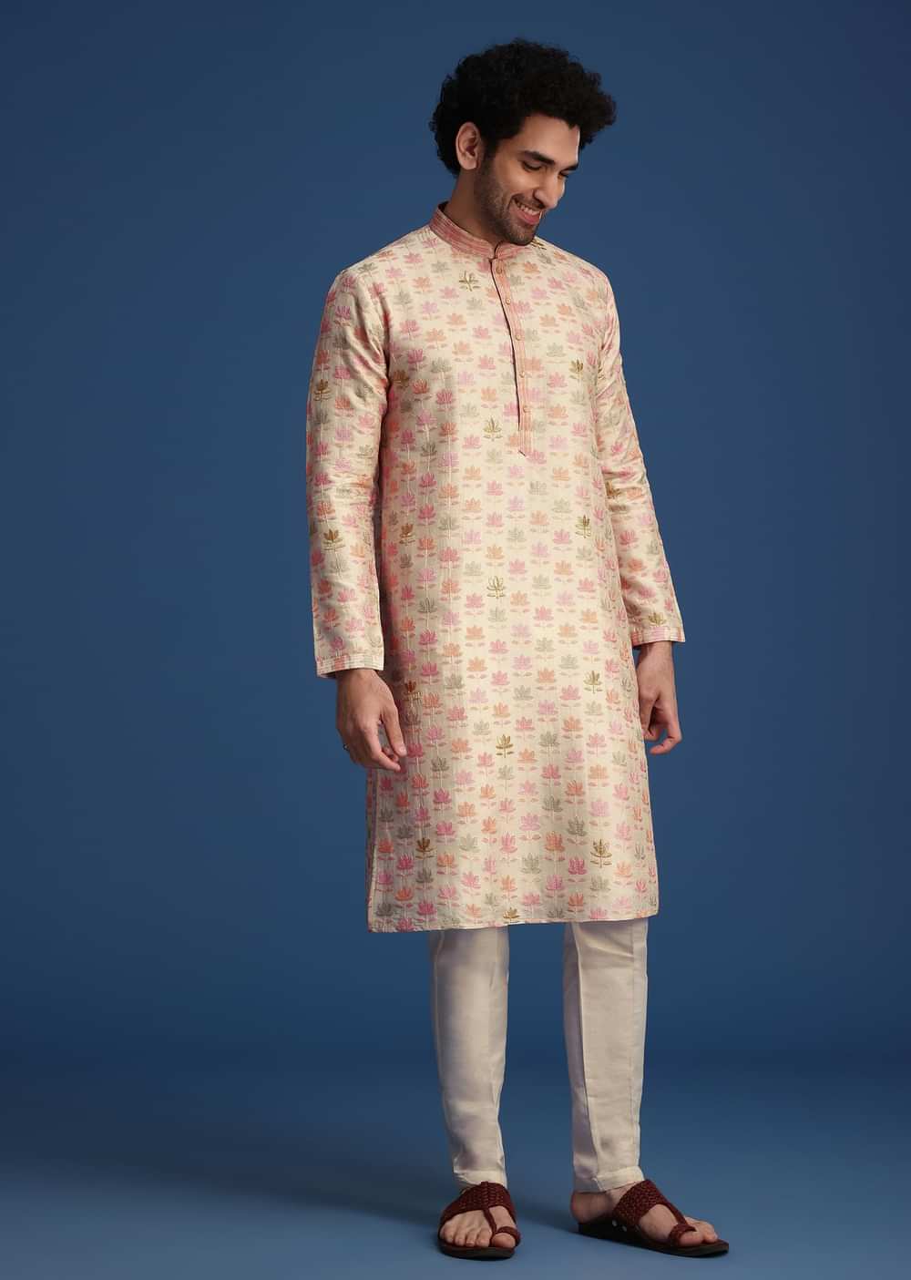 Beige Floral Printed Kurta Set