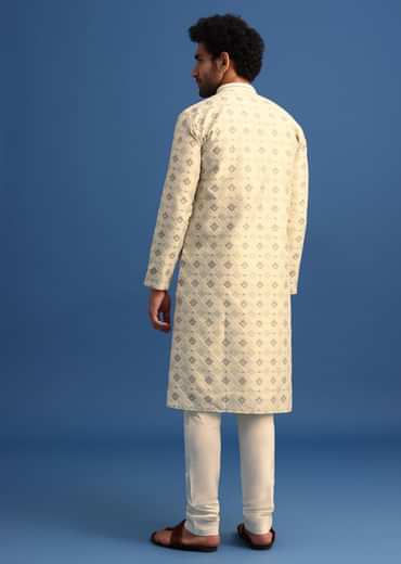 Beige Foil Print Kurta Set