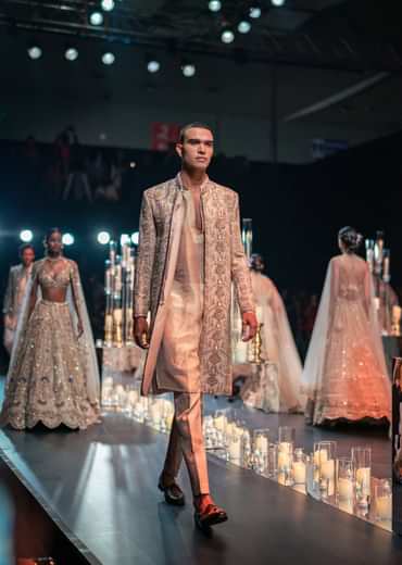 Beige Gold Hand Embroidered Sherwani Set