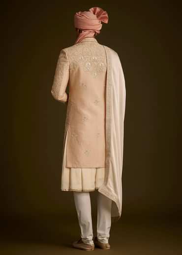 Beige Gotta Work Embroidered Sherwani And Matching Dupatta