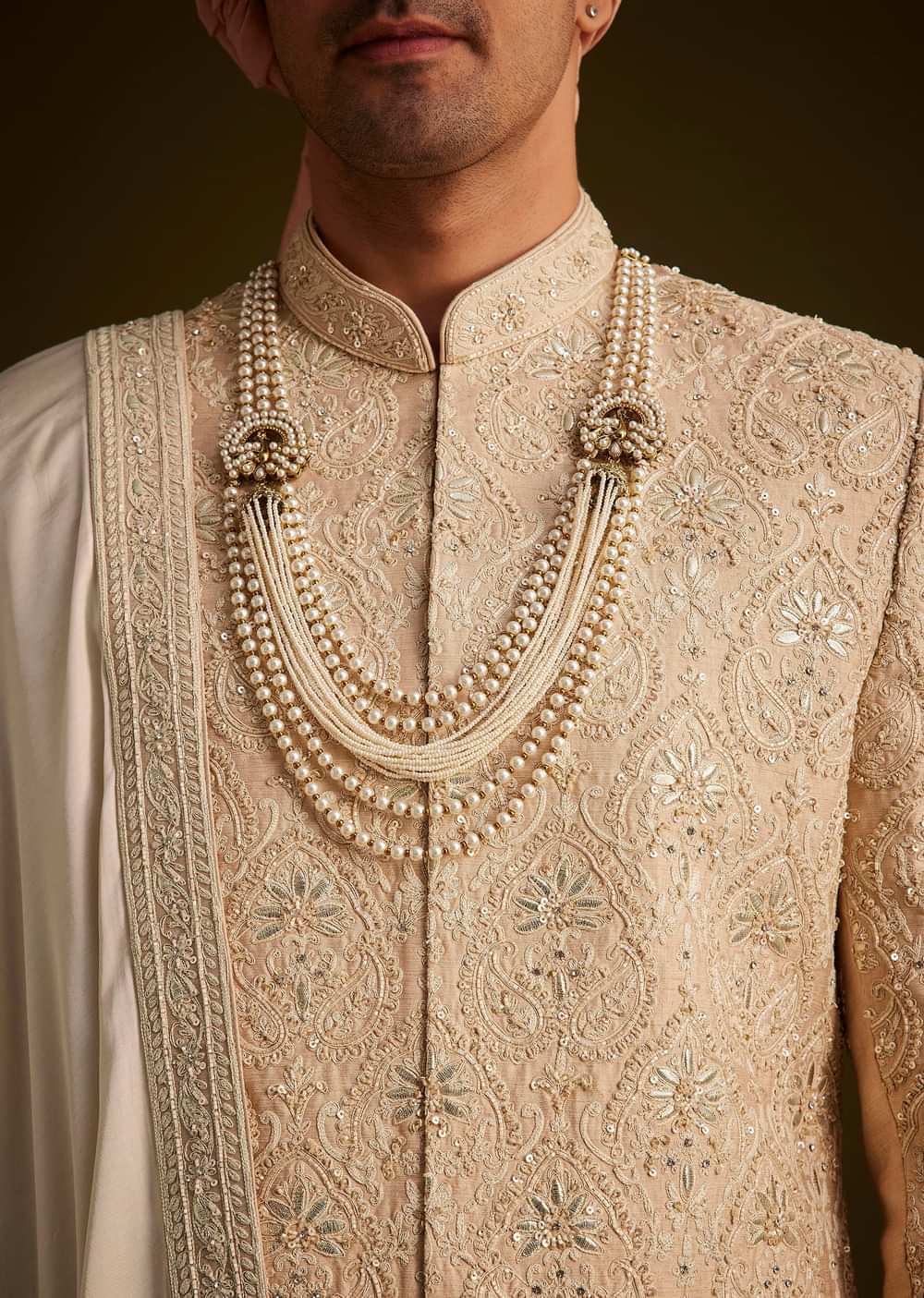 Beige Gotta Work Embroidered Sherwani And Matching Dupatta