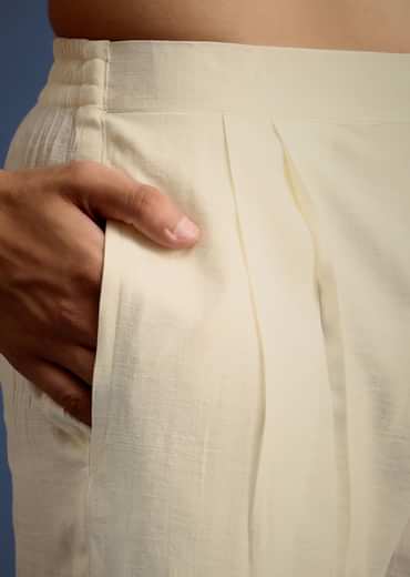 Beige Hand Block Printed Kurta Set With Zari Work