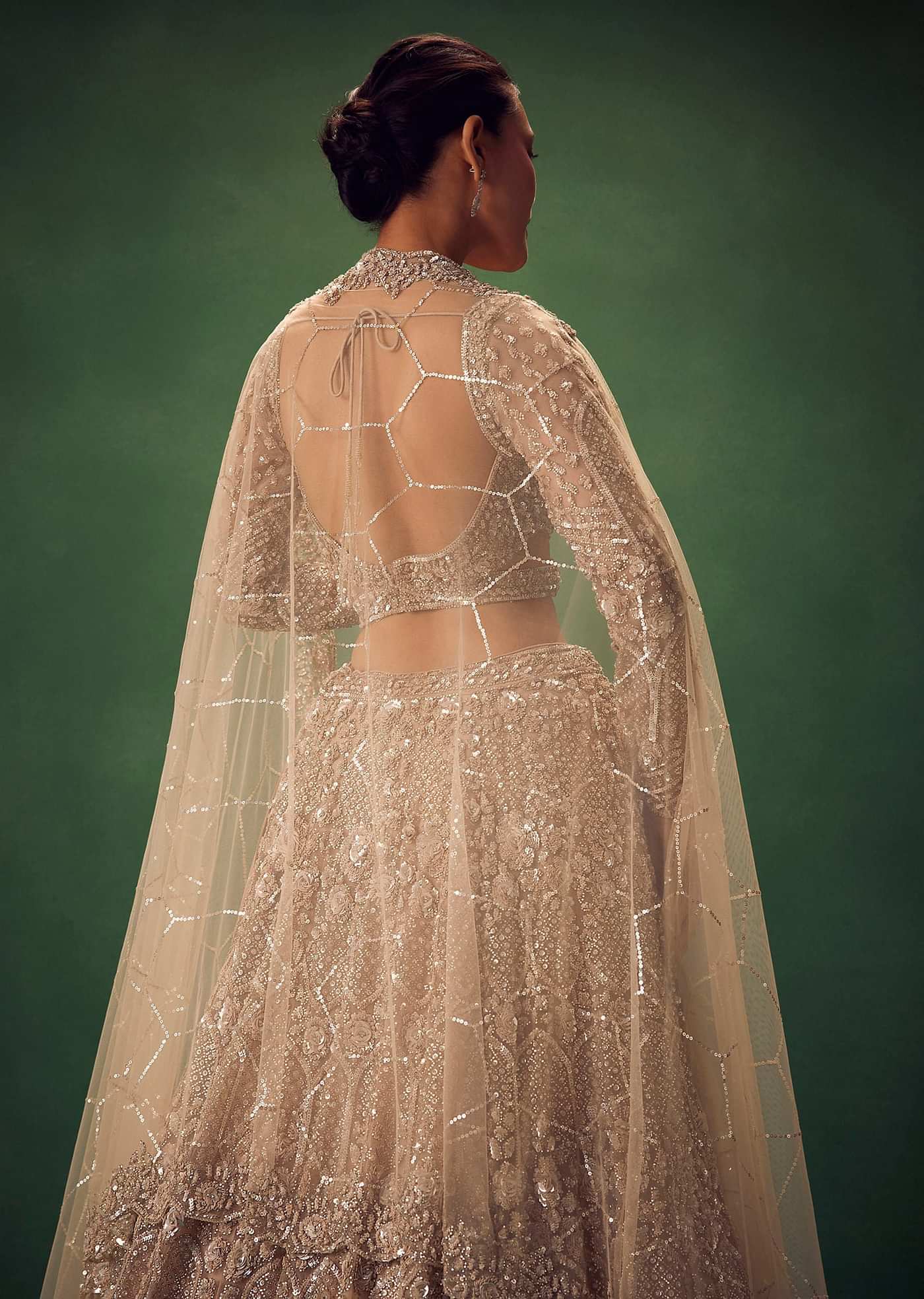 Beige Hand Embroidered Sequin Work Lehenga Set