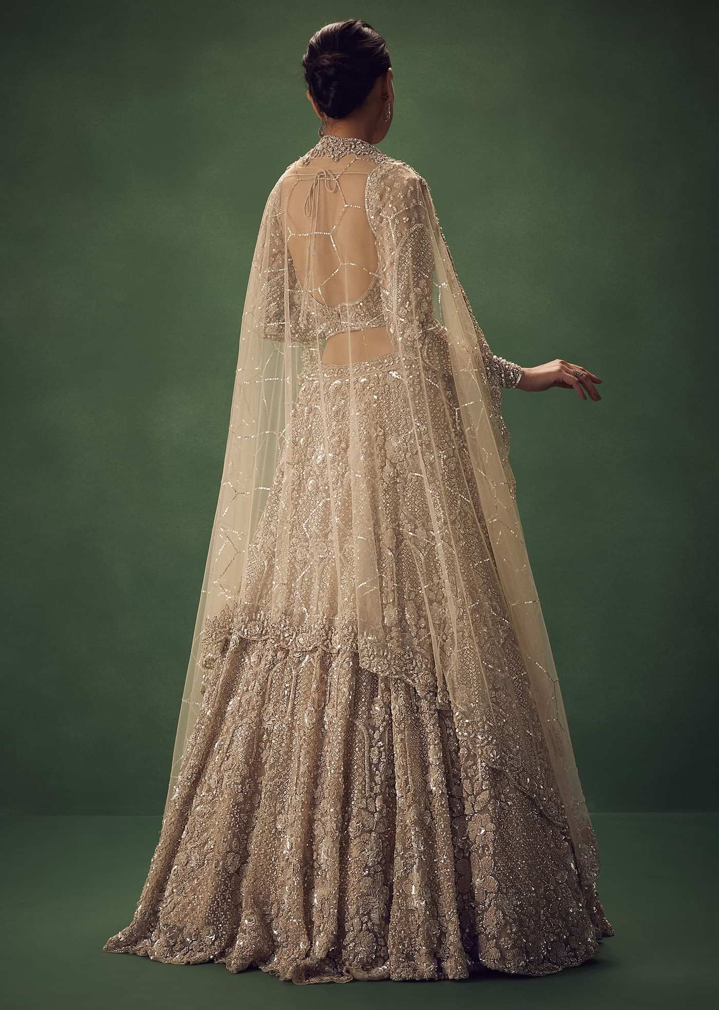 Beige Hand Embroidered Sequin Work Lehenga Set