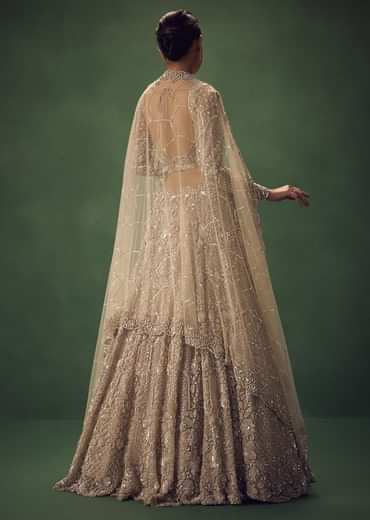 Beige Hand Embroidered Sequin Work Lehenga Set