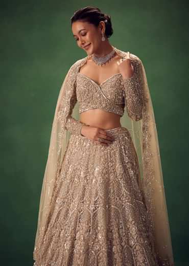 Beige Hand Embroidered Sequin Work Lehenga Set