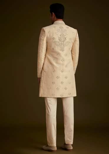 Beige Hand Embroidered Sherwani Set