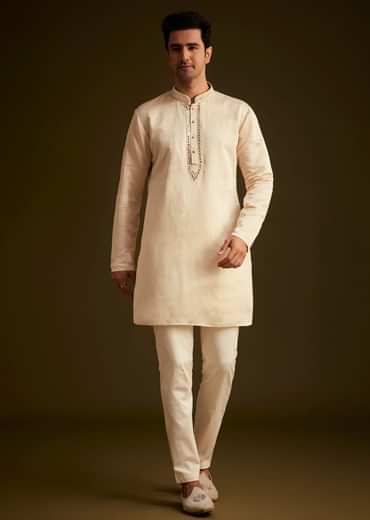 Beige Hand Embroidered Sherwani Set