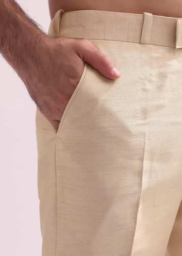 Beige High Collar Silk Sherwani And Kurta Set