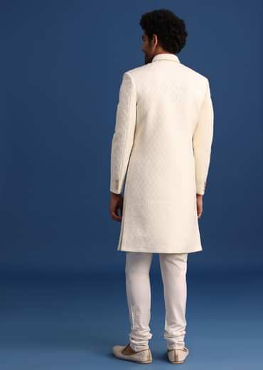 Beige Jacquard Sherwani And Kurta Set