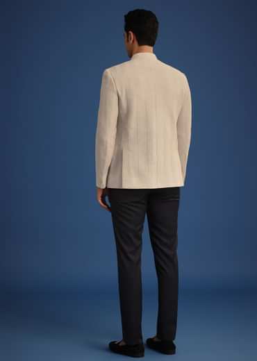 Beige Jodhpuri And Pant Set With Pocket Square