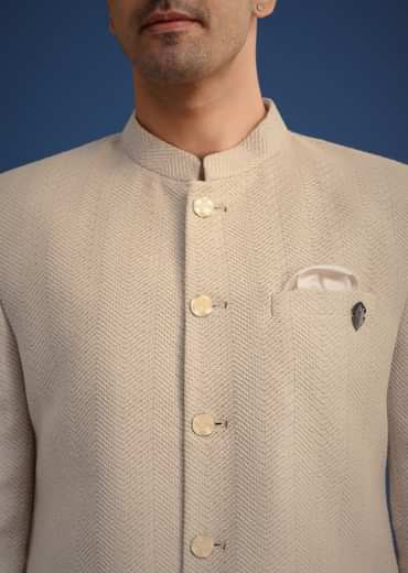 Beige Jodhpuri And Pant Set With Pocket Square
