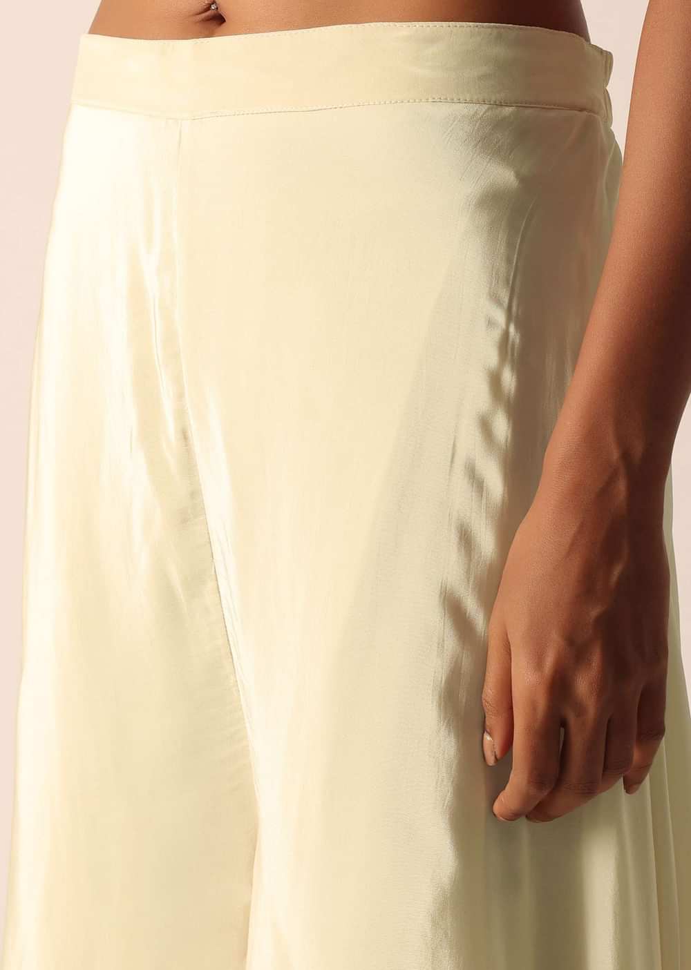 Beige Kurta And Palazzo Set With Bead Work