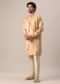 Beige Kurta Set In Silk With Floral Prints
