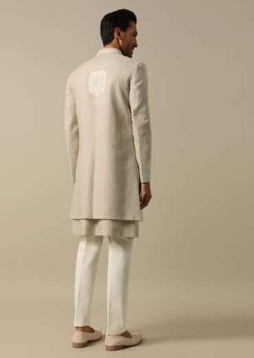 Beige Linen Indowestern Sherwani Set