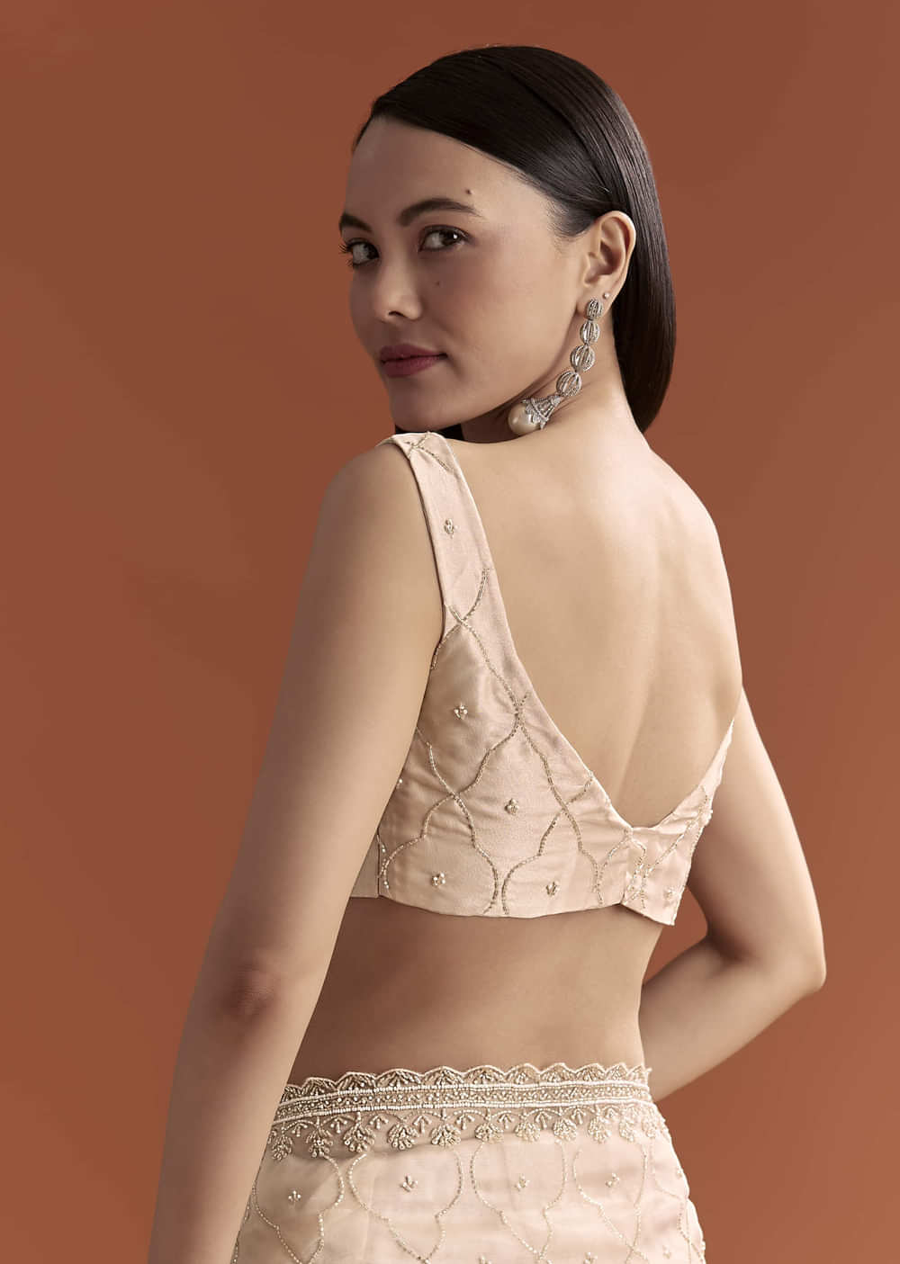 Beige Organza Embroidered Saree With Jaal And Butti Work