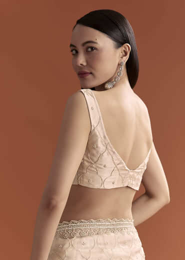 Beige Organza Embroidered Saree With Jaal And Butti Work