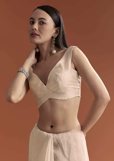 Beige Organza Embroidered Saree With Jaal And Butti Work