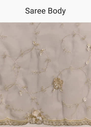 Beige Organza Embroidered Saree With Moti And Cutdana Work