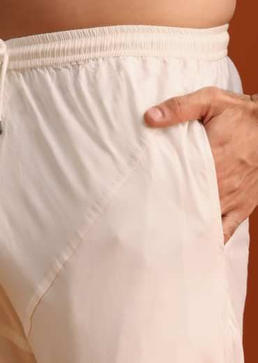 Beige Quilted Kurta Set In Blended Silk