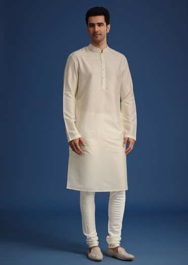 Beige Raw Silk Sherwani Set With Dori Embroidery