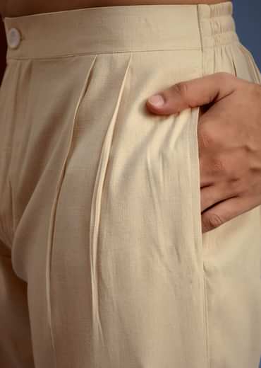 Beige Rayon Block Printed Kurta Set