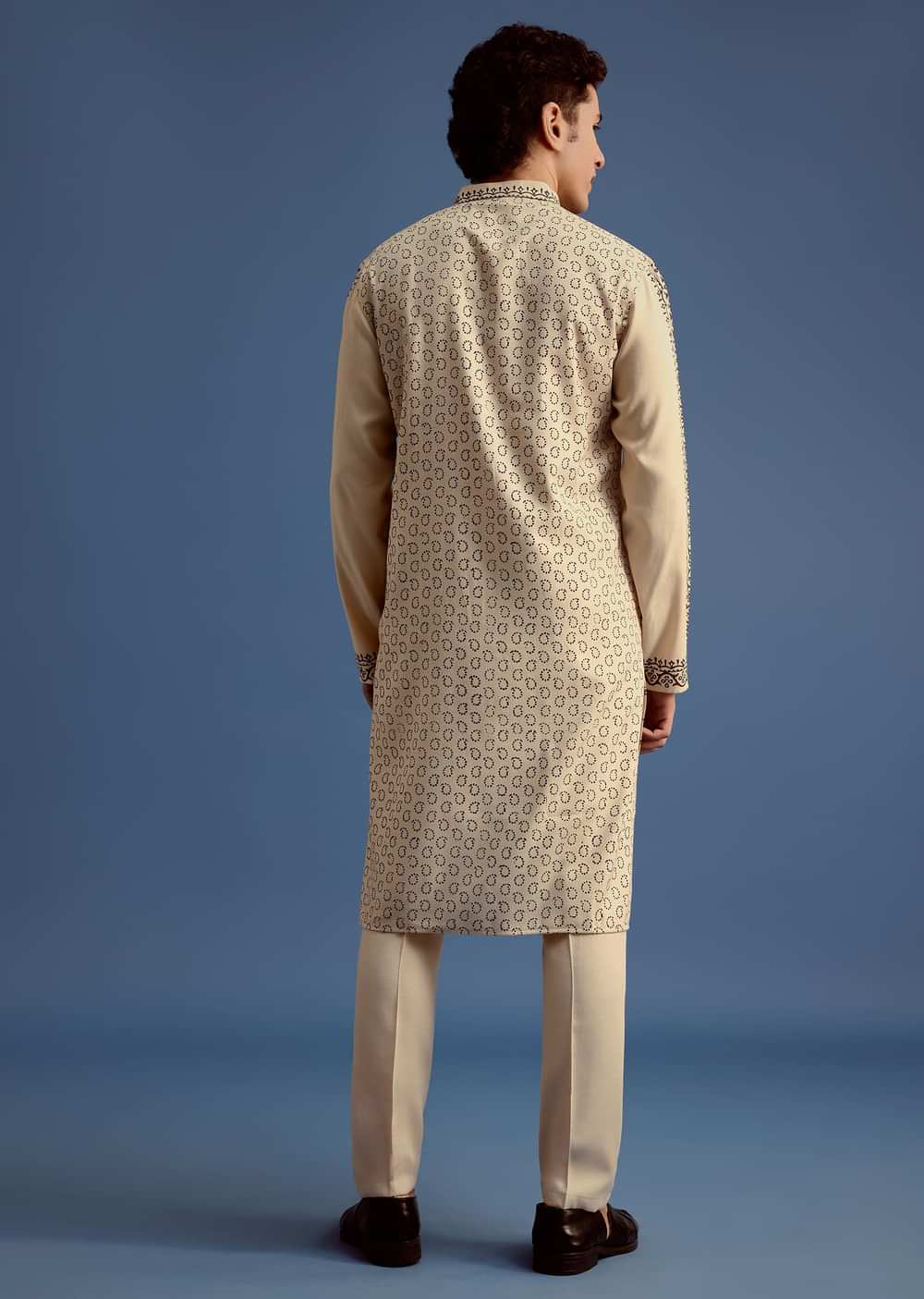 Beige Rayon Block Printed Kurta Set