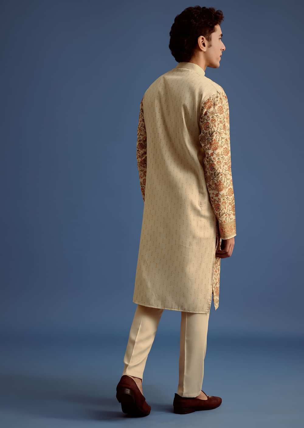 Beige Rayon Floral Block Printed Kurta Set