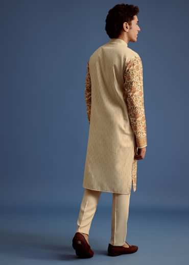 Beige Rayon Floral Block Printed Kurta Set