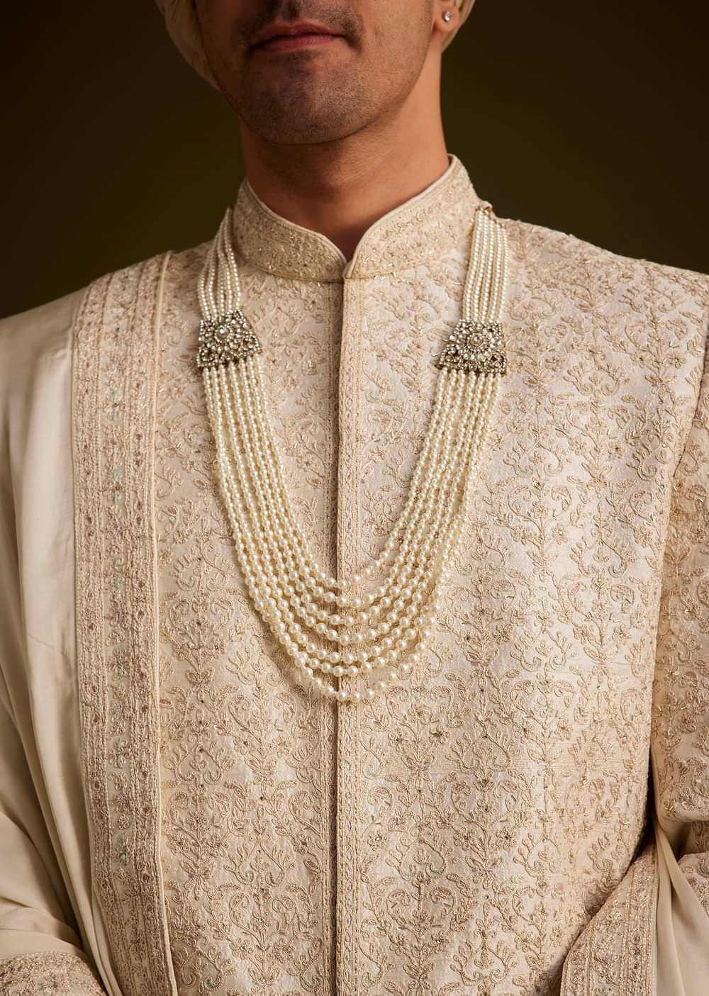 Beige Resham Embroidered Sherwani With Elegant Dupatta