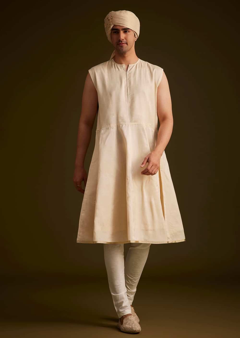 Beige Resham Embroidered Sherwani With Elegant Dupatta