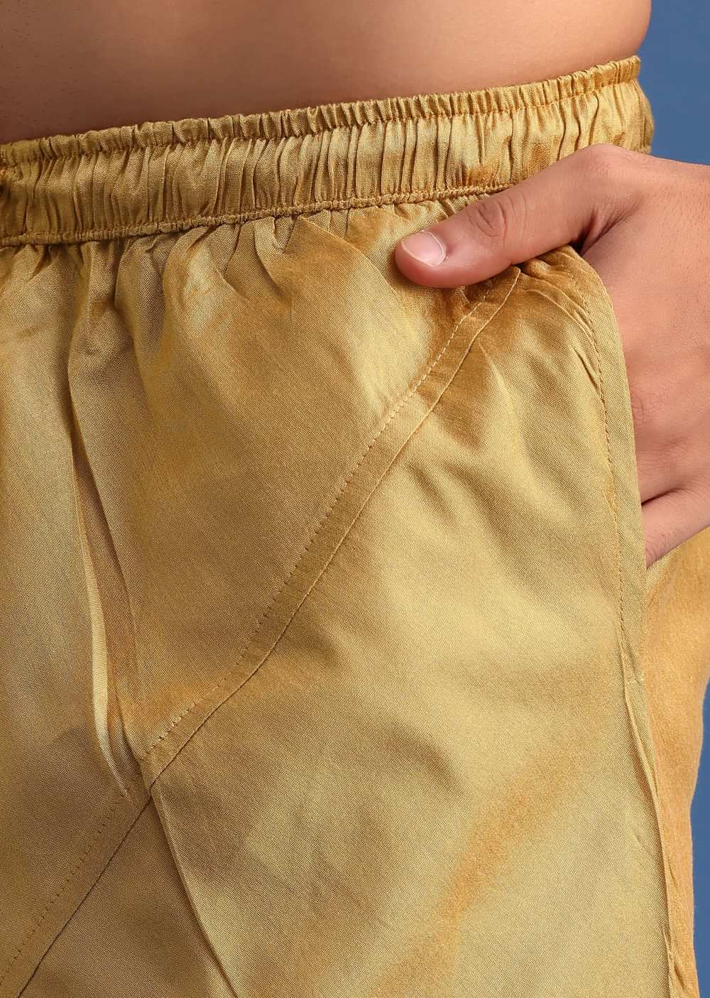 Beige Satin Printed Kurta Set For Men