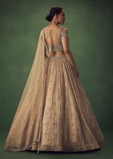 Beige Sequin Lehenga Set