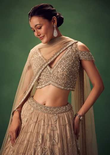 Beige Sequin Lehenga Set