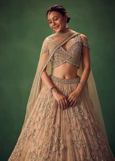 Beige Sequin Lehenga Set