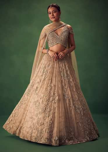 Beige Sequin Lehenga Set