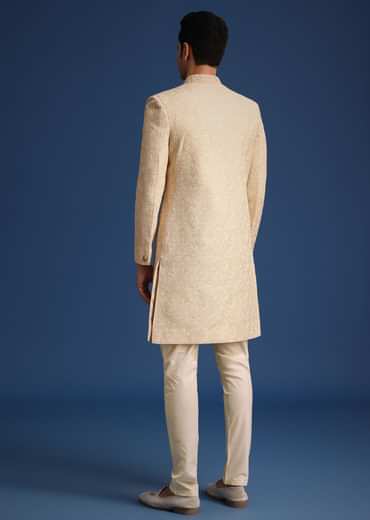 Beige Silk Blend Sherwani Set