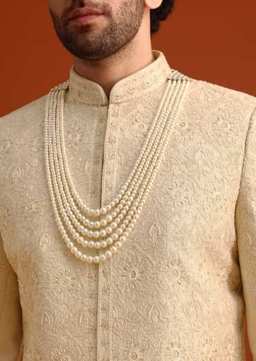 Beige Silk Embroidered Sherwani And Kurta Set With Dupatta