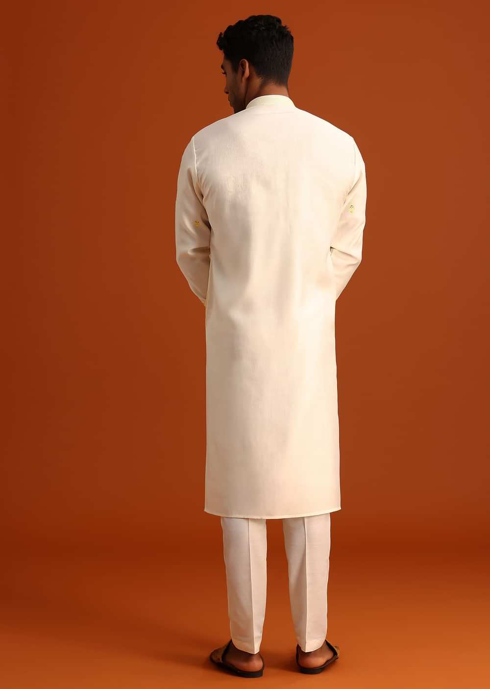 Beige Silk Kurta Set With Printed And Embroidered Work